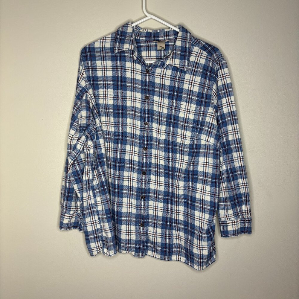 Duluth Trading Co. Mens Plaid Flannel Button Down Cotton Blue White 2XL